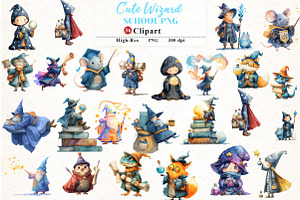 Cute Wizard School Clipart, an Illustration by Watercolor design