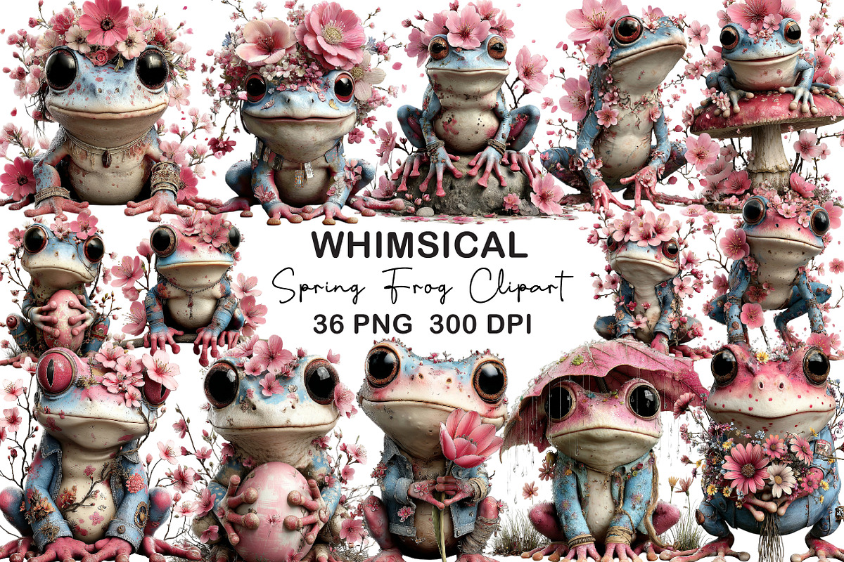 Whimsical Spring Frog Clipart, an Illustration by CraftArtStudio (Photo 1 of 6)