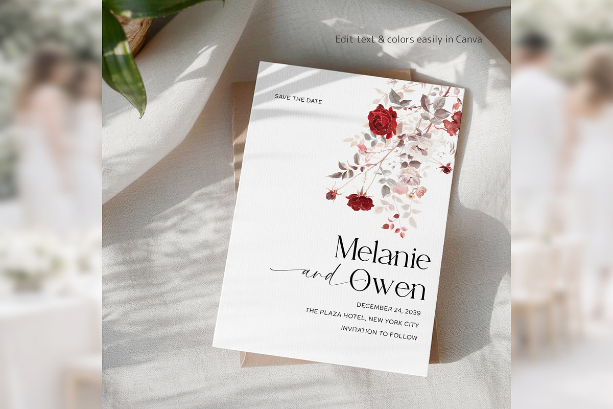 Burgundy Rose Save the Date CV bd013, an Invitation Template by TyphoonStudio (Photo 5 of 10)