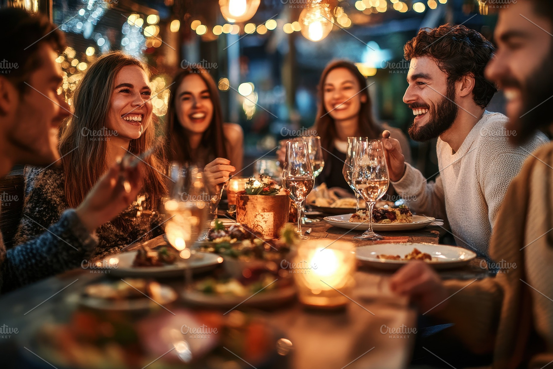 Smiling people enjoying each other's, a Photo by Pavel_design