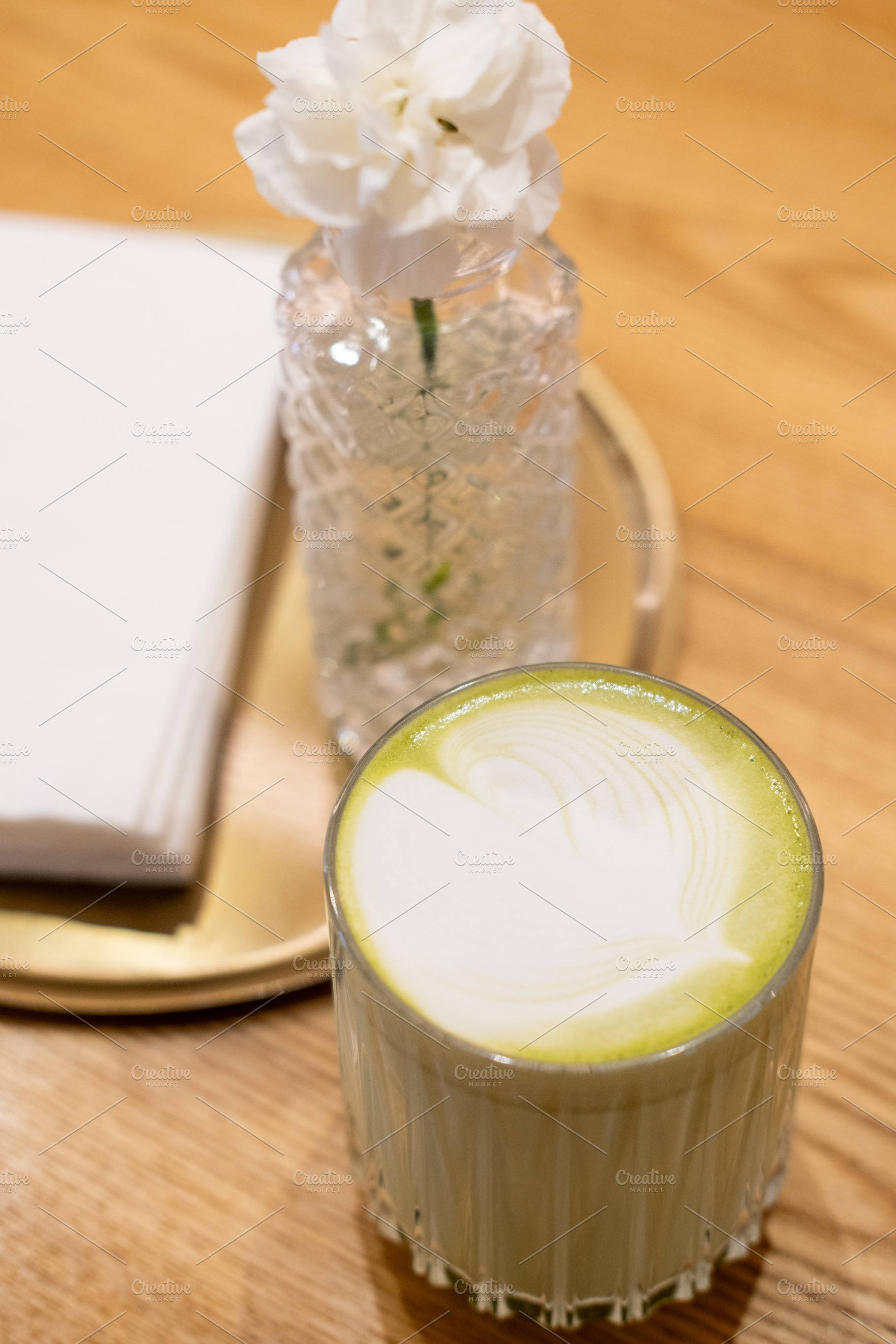Green tea cold drink traditional matcha asian foam, a Food & Drink Photo by Photo Drive Studio