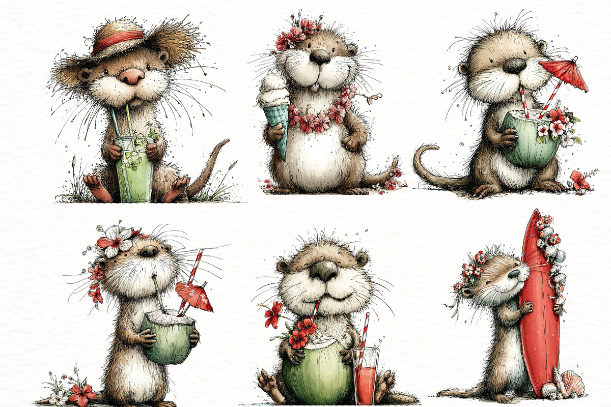 Whimsical summer otter Clipart, an Illustration by Designworld (Photo 3 of 5)