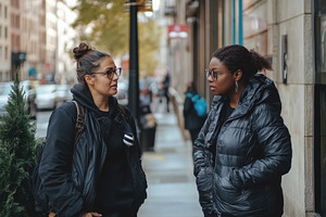 Two women engaged in conversation on, a Photo by Iftikhar Alam