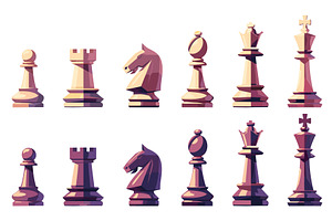 two sets of cartoon chess pieces of, an Object Illustration by LadadikArt