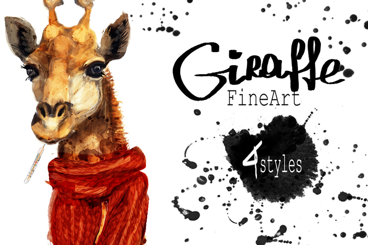 Set giraffe portraits .4 styles, an Animal Illustration by art_mouse (Photo 1 of 6)