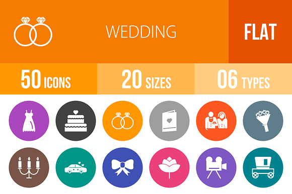 50 Wedding Flat Round Icons