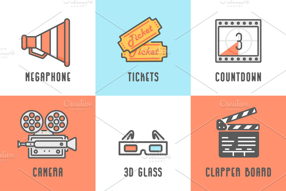 9 Cinema Icons, an Outline Icon by Snitovets