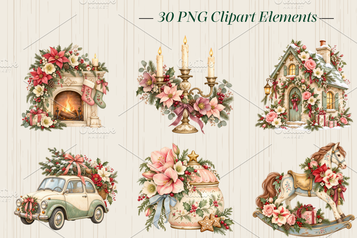 Whimsical Cottage Christmas Cliparts, a Decorative Illustration by Ink Gallery (Photo 2 of 7)