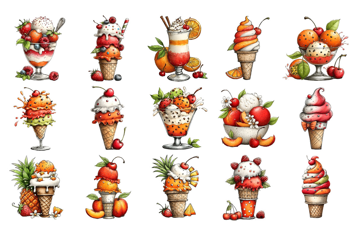 Ice Cream Watercolor Clipart PNG, a Food Illustration by Nicolle's Colorful Art (Photo 4 of 6)