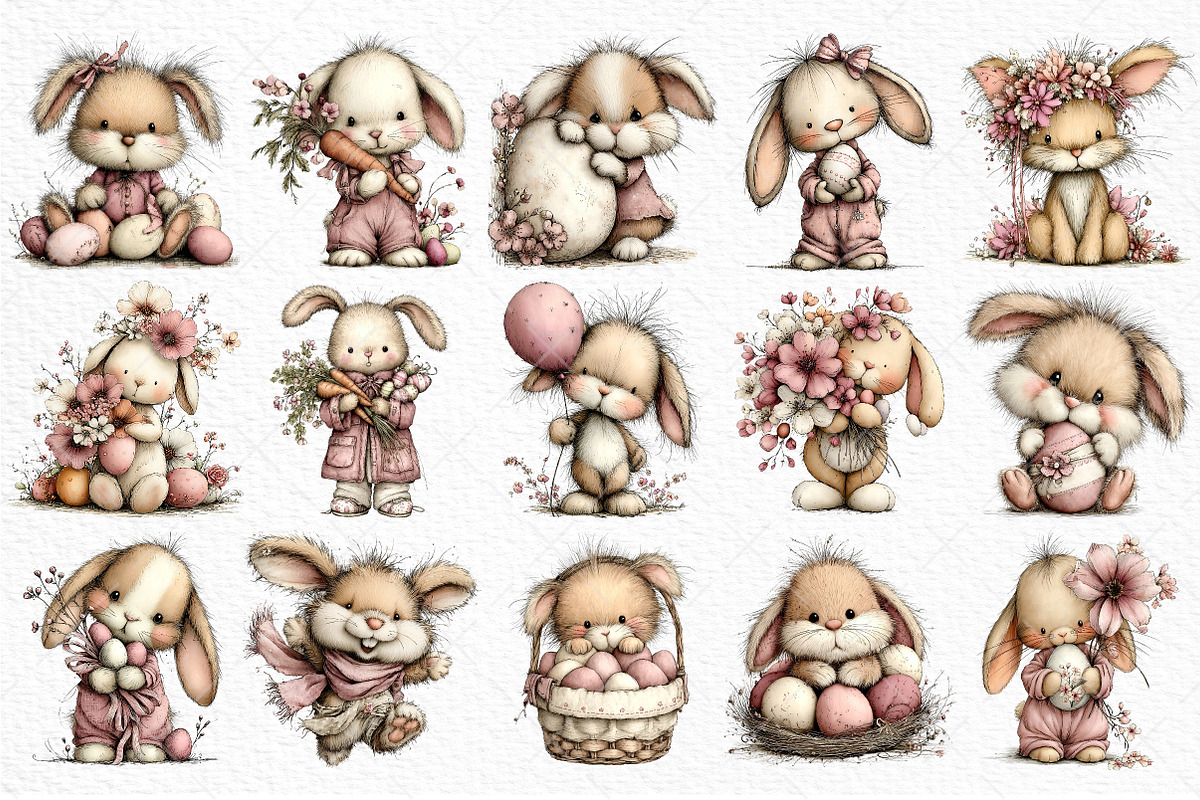 Whimsical Easter Bunny Clipart, an Illustration by Craft Nest (Photo 6 of 11)