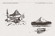 Mountain Landscape Engraving Set, a Seasonal Illustration by TheMountBirdStudio (Thumbnail 6 of 9)