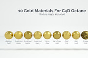 10 Gold Materials For Cinema4D Octan, a Textures & Material 3D Model by 3DTreatment (Thumbnail 2 of 12)