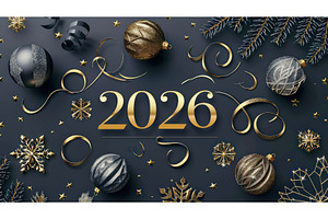 Golden 2026 with festive ornaments, a Holiday Photo by piter.goskov