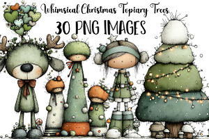 Whimsical Christmas Topiary Trees, an Illustration by DreamArtGraphic