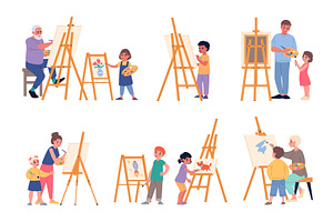 Children with easels. Little art, an Object Illustration by YummyBuum