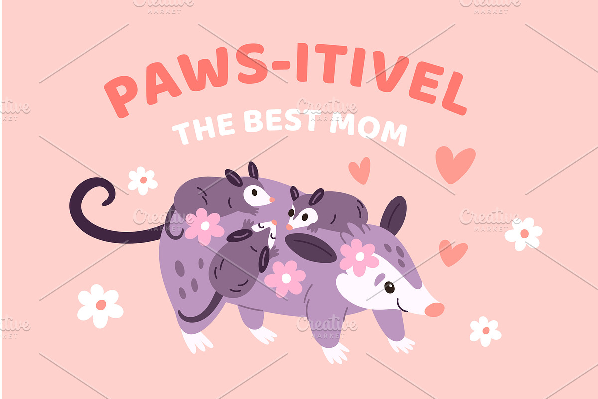 Mother day card with opossum mom, an Animal Illustration by YummyBuum
