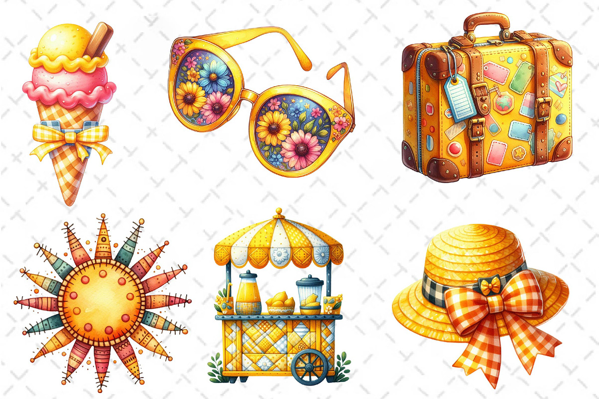 Yellow Patchwork Summer Clipart, an Illustration by Dream Creation (Photo 4 of 6)