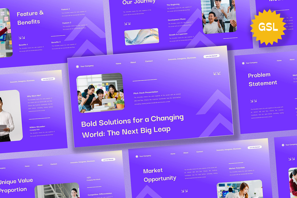 Purple Startup Company Google Slide, a Presentation Template by Aiyari Graphic (Photo 1 of 5)