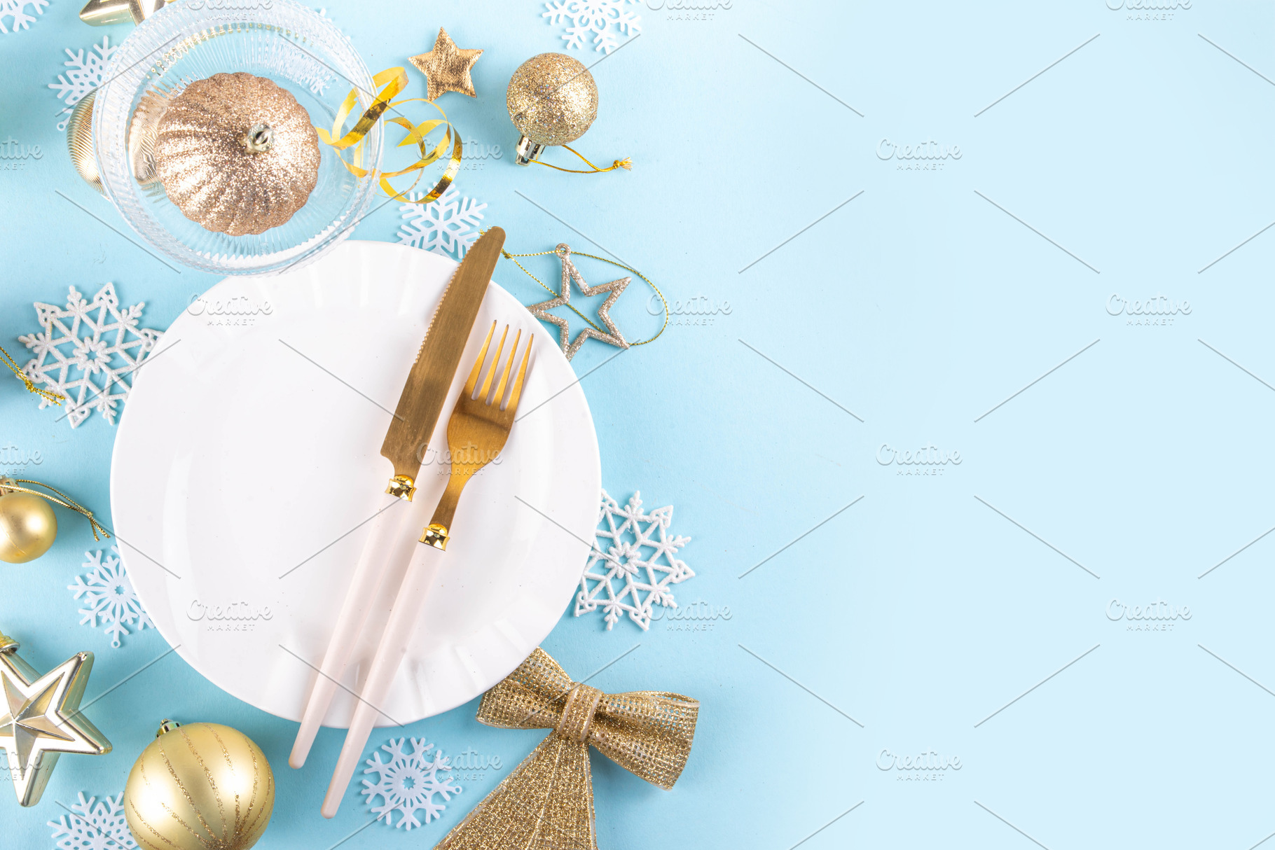 Christmas, New Year table setting with plate, drinking glass, cu, a Holiday Photo by Rimma