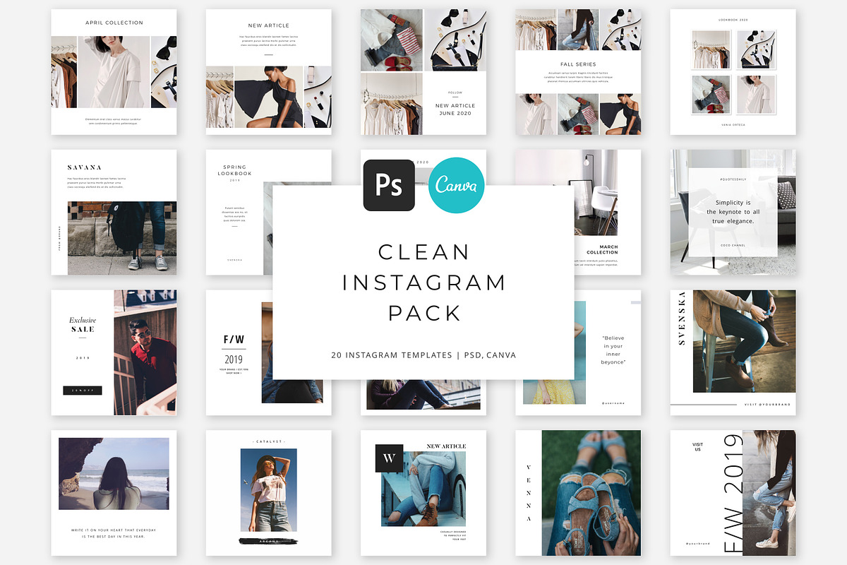 Clean Instagram Pack PS & Canva, a Social Media Template by Studio Siv (Photo 1 of 6)