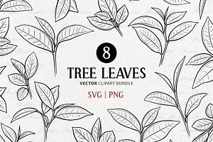 Tree Leaves Vector Line Art