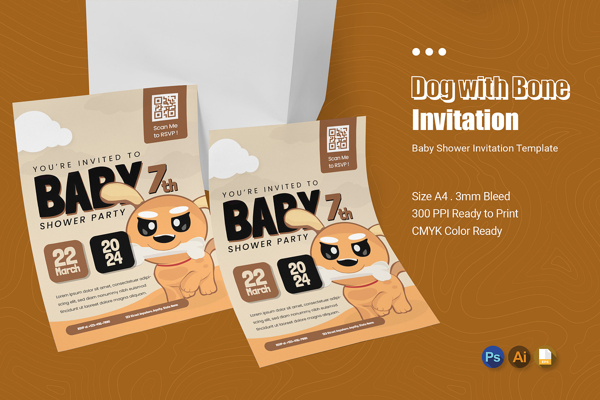 Dog with Bone Baby Shower Invitation, an Invitation Template by Esensifiksi.studio (Photo 1 of 2)