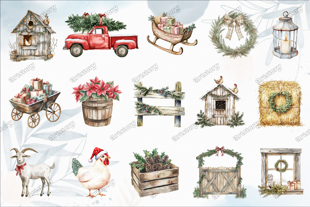 Vintage Christmas Farm Clipart, an Illustration by designcity5 (Photo 3 of 5)