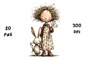 Whimsical Floral Girl and Bunny, an Animal Illustration by GiraffeCreative (Thumbnail 4 of 20)