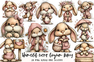 Whimsical Easter Gingham Bunny Clipa, an Illustration by OK Design