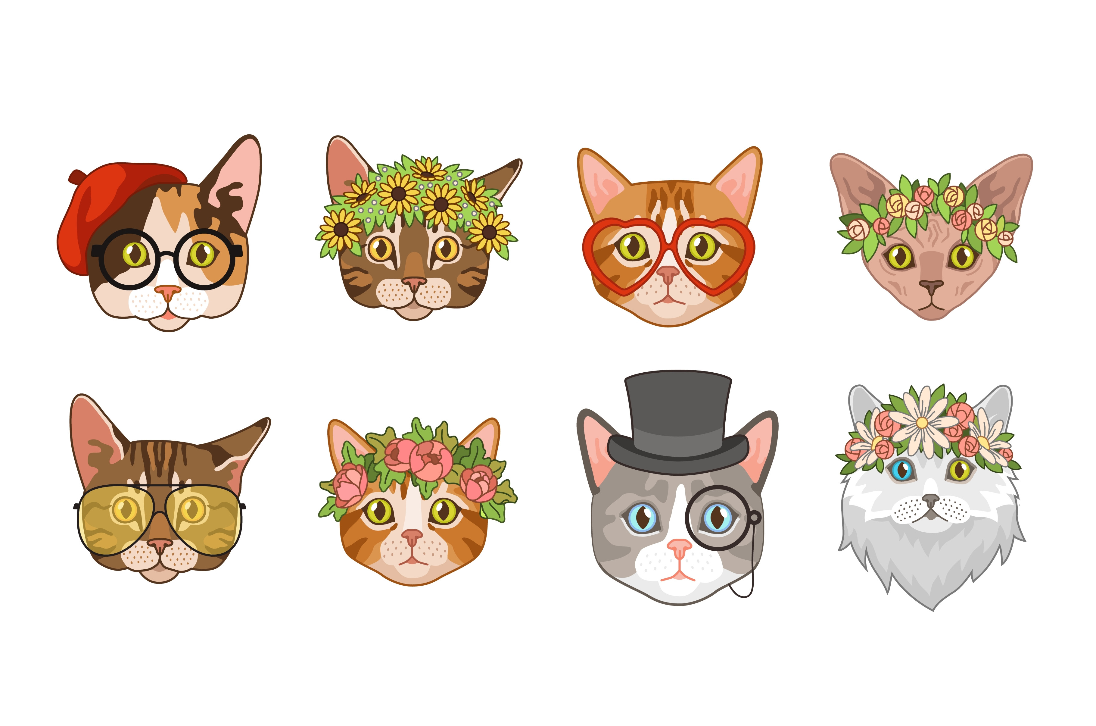 Cat Heads Cute Funny Cats Avatar by Yummybuum | Creative Market