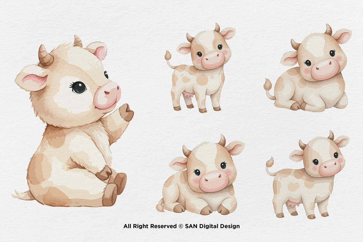 15 Bundle Watercolor Cow Kids Brown, an Animal Illustration by Morspective (Photo 7 of 8)