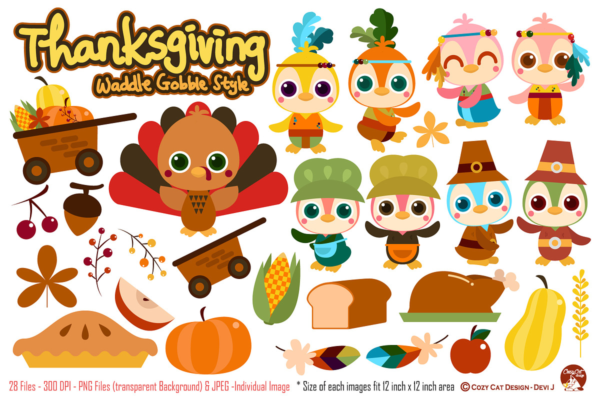 Thanksgiving Waddle Gobble, a Seasonal Illustration by Cozy Cat Design (Photo 1 of 6)