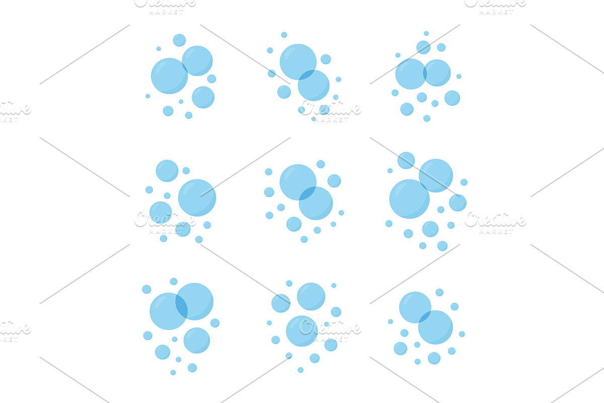 Blue soap bubbles set. Soft bubbles, an Illustration by GraphiShop