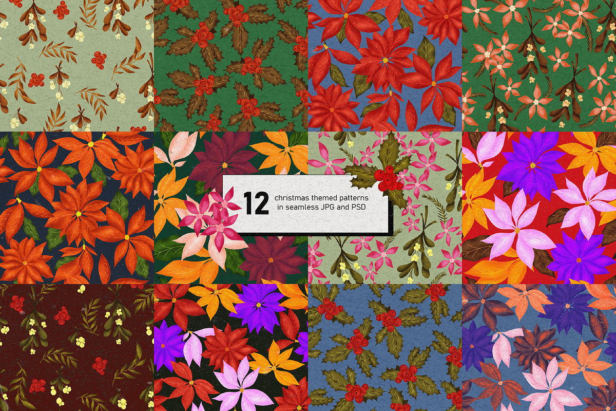 Retro Christmas Floral Set, an Illustration by angelainthefields (Photo 5 of 7)