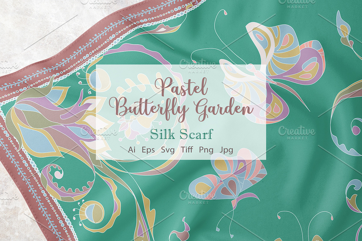 Pastel Butterfly Garden Silk Scarf, an Object Graphic by ilustrinna (Photo 1 of 6)