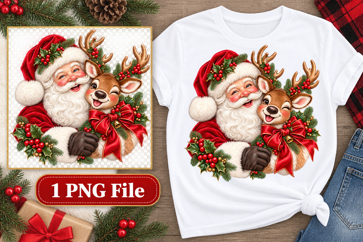 Santa And Reindeer Png, a Seasonal Illustration by Watercolor design (Photo 2 of 3)