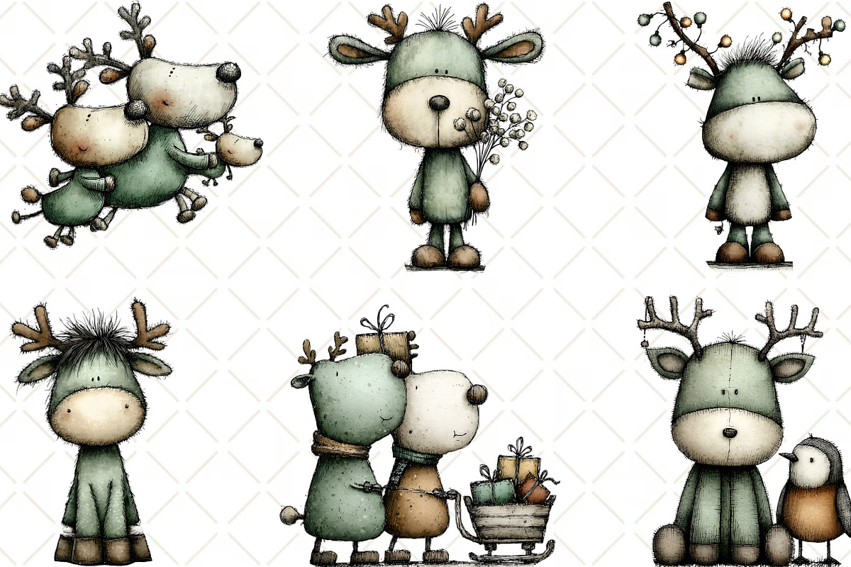 Whimsical Christmas Reindeer Clipart, an Illustration by Black Bird Studio (Photo 3 of 6)