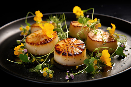 A stunning presentation of seared sc, a Photo by Iftikhar Alam