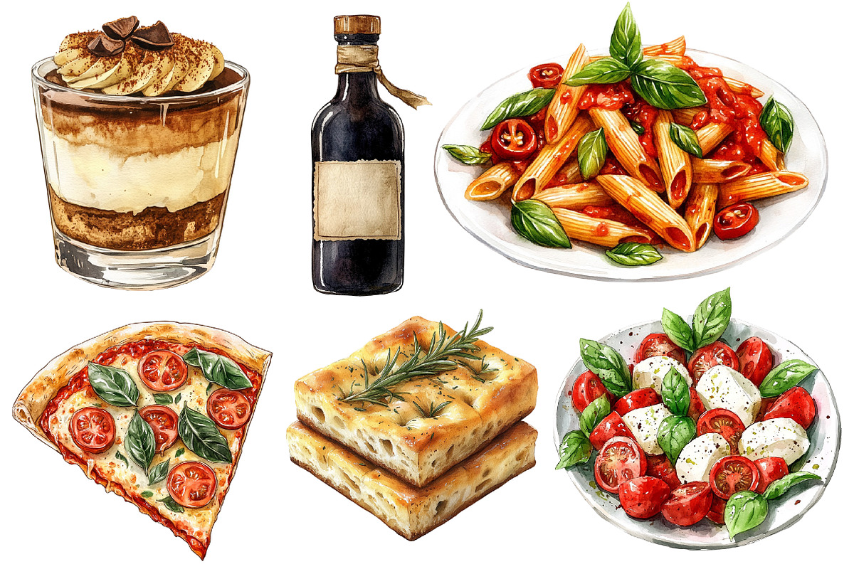 Italian Food  Watercolor clipart, an Illustration by Designworld (Photo 3 of 7)