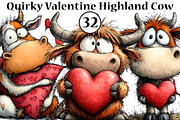 Quirky Valentine Highland Cow Clipar, an Illustration by CreationArt (Thumbnail 1 of 5)