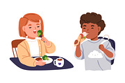 Cute happy kids eating food set, a Person Illustration by Good Studio (Thumbnail 2 of 5)