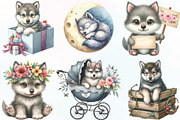 Watercolor Cute Baby Wolf Clipart, an Illustration by CraftArtStudio (Thumbnail 2 of 6)