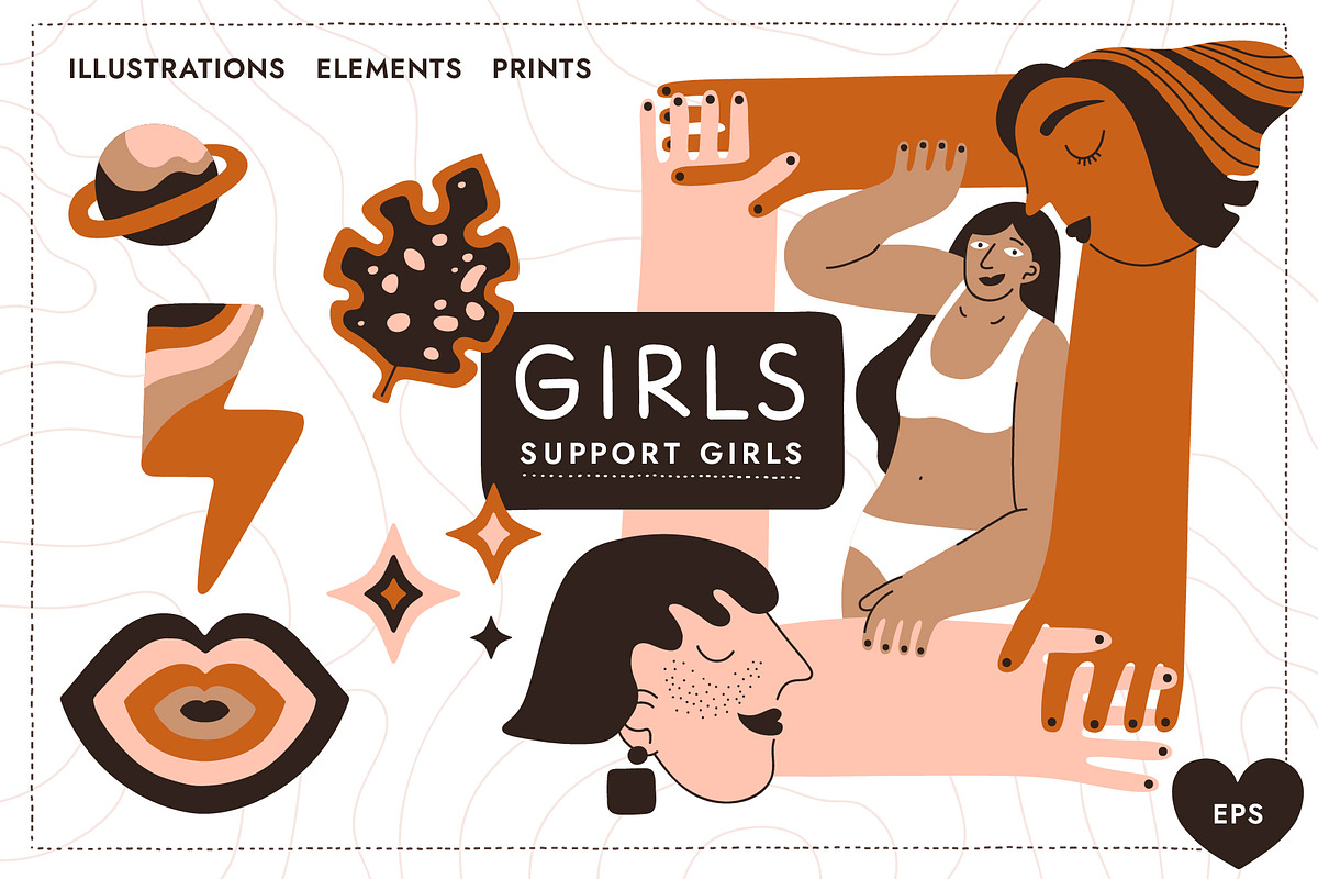Girls support. Illustration set., an Object Graphic by anna khramtsova (Photo 1 of 10)