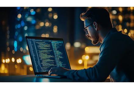 Night Coding With Laptop in City