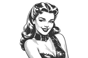 Retro pin-up woman in leather outfit, a Person Illustration by AlexArt