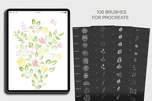 Watercolor Flowers & Leaves Brushes