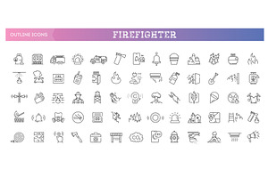 Firefighter Outline Icons Set, an Outline Icon by Tettygreen