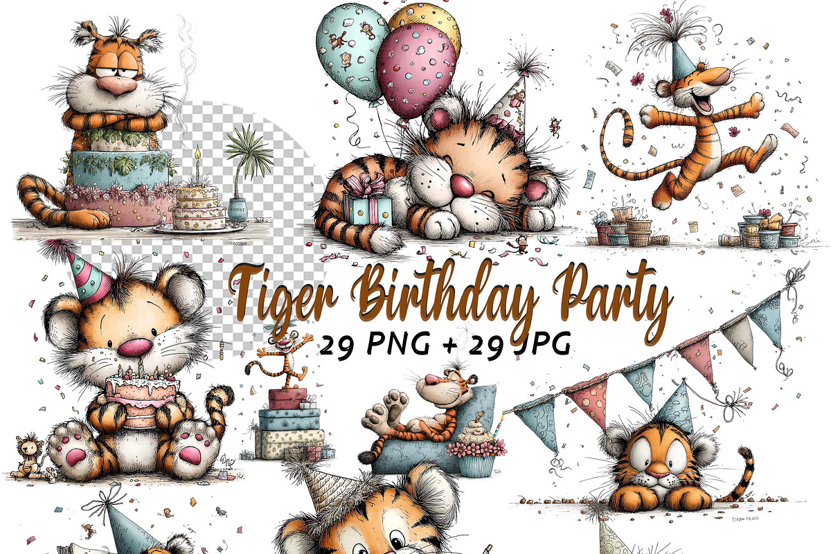 Tiger Birthday Party Safari Cliparts, a Graphic by one-touch (Photo 1 of 17)