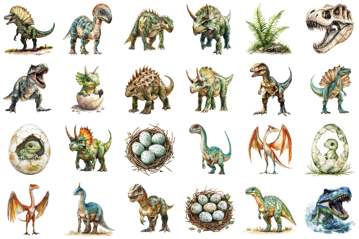 Watercolor Dinosaur Clipart, a Seasonal Illustration by designcity5 (Photo 2 of 5)
