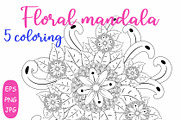 Flower Mandala: 5 Coloring Pages, a Poster Template by Michiru13 (Thumbnail 1 of 6)